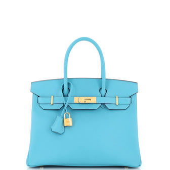 Hermes Birkin Handbag Blue Epsom with Gold Hardware 30