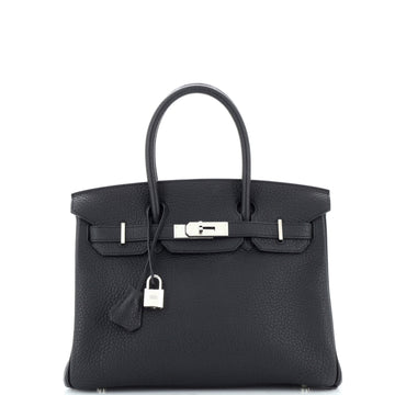 Hermes Birkin Handbag Black Buffalo Skipper with Palladium Hardware 30
