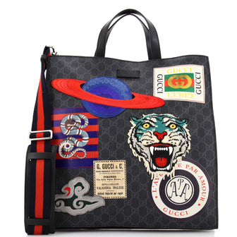Gucci Courrier Convertible Soft Open Tote GG Coated Canvas with Applique North South