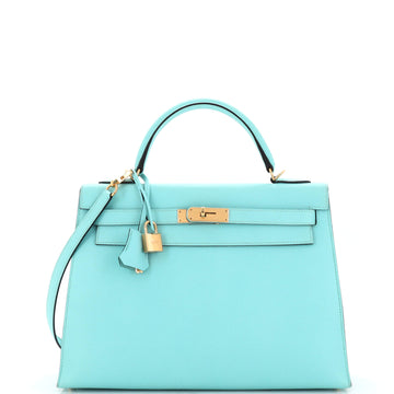 Hermes Kelly Handbag Blue Epsom with Gold Hardware 32
