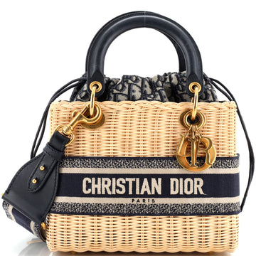 Christian Dior Lady Dior Bag Wicker and Oblique Canvas Medium