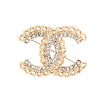 Chanel Vintage Allure Chain CC Brooch Metal with Crystals