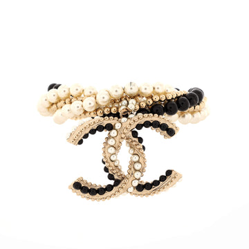 Chanel Twisted Multi Strand Twisted CC Pendant Bracelet Necklace Metal with Faux Pearls and Beads XL