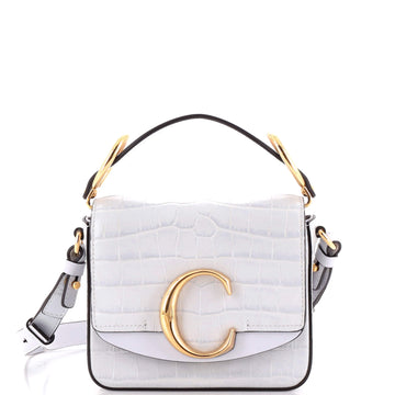 Chloe C Double Carry Bag Crocodile Embossed Leather Mini