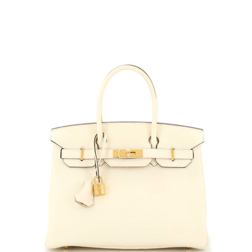 Hermes Birkin Handbag Light Clemence with Gold Hardware 30