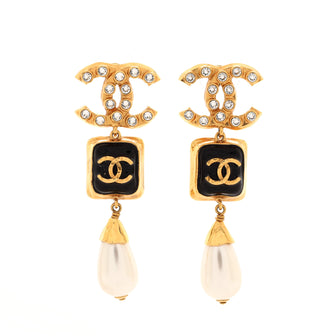 Chanel CC Square Dangle with Teardrop Earring Earrings Metal with Faux Pearls and Crystals
