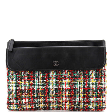 Chanel Pocket Zip Pouch Quilted Lambskin with Tweed Medium