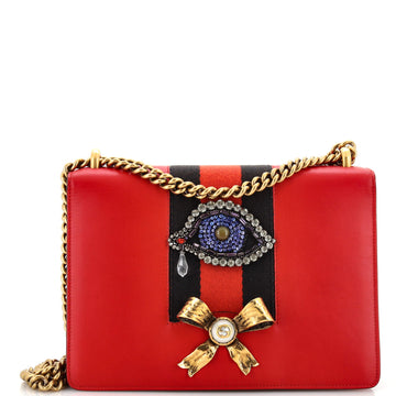 Gucci Web Peony Chain Shoulder Bag Embellished Leather Medium