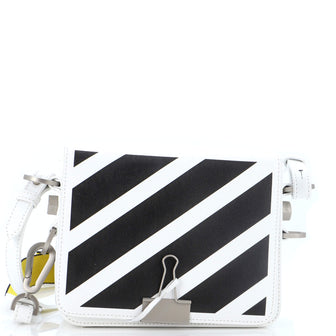 Off White Binder Clip Flap Bag Striped Leather Small