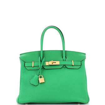 Hermes Birkin Handbag Green Togo with Gold Hardware 30