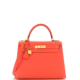 Hermes Kelly Handbag Red Epsom with Gold Hardware 28