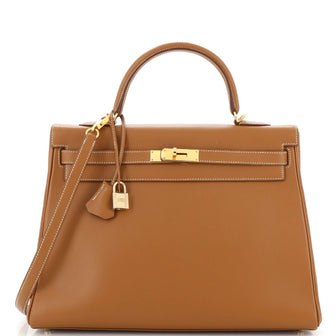 Hermes Kelly Handbag Brown Gulliver with Gold Hardware 35