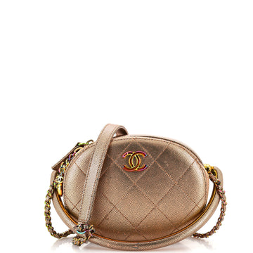 Chanel Egyptian Amulet Top Handle Camera Case Quilted Metallic Caviar with Rainbow Hardware
