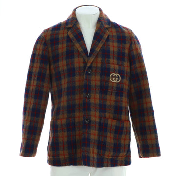 Gucci Men's GG Checked Button Up Blazer Wool Blend