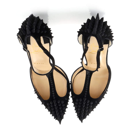 CL Goldostrap Spikes Pumps 100mm Veau Velours Black
