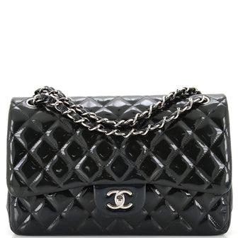 Chanel Classic Double Flap Bag Quilted Patent Jumbo