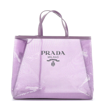 Prada Logo Open Tote Sequined Mesh Large
