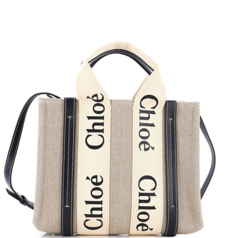 Chloe Woody Convertible Tote Canvas with Leather Small