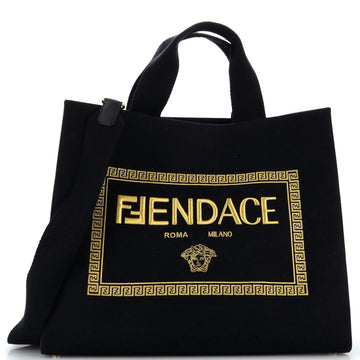 Fendi x Versace Fendace Convertible Shopping Tote (Outlet) Embroidered Canvas Large