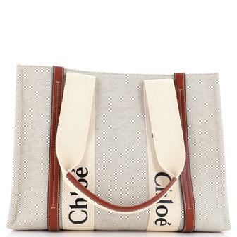 Chloe Woody Tote Canvas with Leather Medium