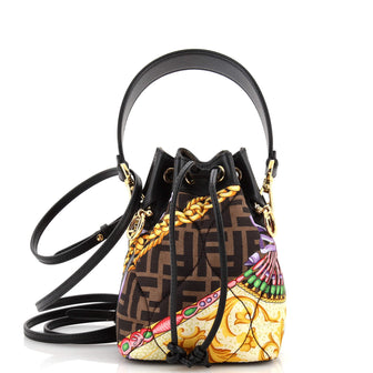 Fendi x Versace Fendace Mon Tresor Bucket Bag Quilted Printed Zucca Silk Mini