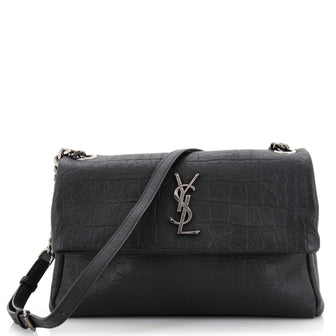 Saint Laurent West Hollywood Shoulder Bag Crocodile Embossed Leather Medium