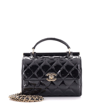 Chanel Top Handle Bar Flap Box Bag Quilted Patent Small