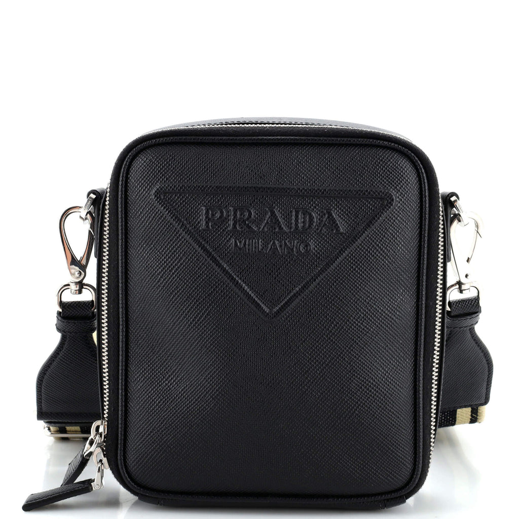 Prada Vertical Zip Around Logo Shoulder Bag Saffiano with Jacquard