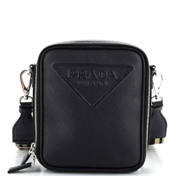 Prada Vertical Zip Around Logo Shoulder Bag Saffiano with Jacquard