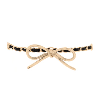 Chanel Bow Choker Chain Necklace Metal with Leather and Faux Pearls