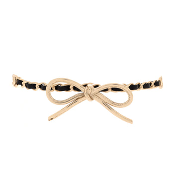 Chanel Bow Choker Chain Necklace Metal with Leather and Faux Pearls