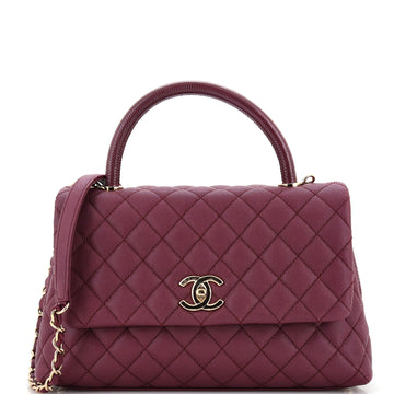 Chanel Coco Top Handle Bag Quilted Caviar with Lizard Embossed Handle Small
