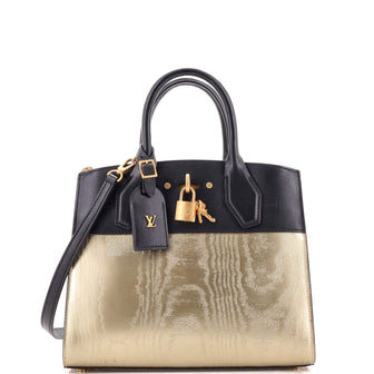 Louis Vuitton City Steamer Handbag Gravity Gold Calfskin and Leather PM