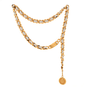 Chanel Vintage Logo Chain Belt Metal and Leather
