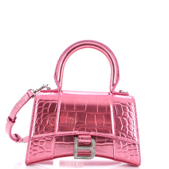 Balenciaga Hourglass Top Handle Bag Crocodile Embossed Leather XS