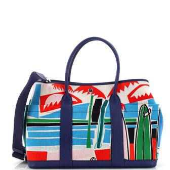 Hermes Sea, Surf & Fun Garden Party Tote Printed Toile and Leather 36