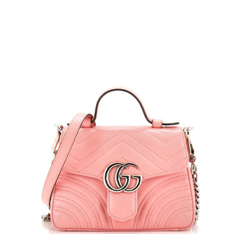 Gucci GG Marmont Top Handle Flap Bag Matelasse Leather Mini