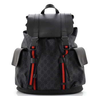 Gucci Double Pocket Buckle Backpack GG Coated Canvas Large