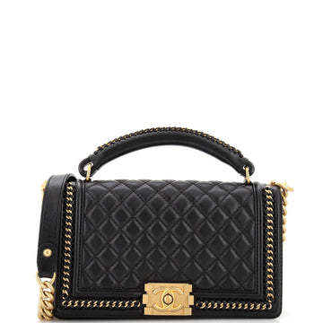 Chanel Chain Handle Boy Flap Bag Quilted Calfskin Old Medium