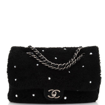 Chanel CC Chain Flap Bag Pearl Embellished Shearling Medium