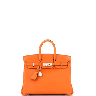 Hermes Birkin Handbag Orange Swift with Palladium Hardware 25