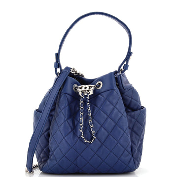 Chanel CC Chain Drawstring Bucket Bag Quilted Lambskin Small