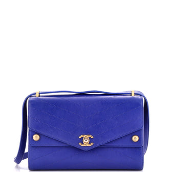 Chanel Envelope Double Flap Bag Studded Chevron Calfskin Small