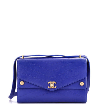 Chanel Envelope Double Flap Bag Studded Chevron Calfskin Small