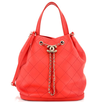 Chanel CC Drawstring Bucket Bag Quilted Calfskin Small