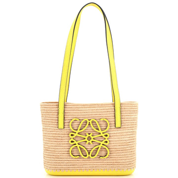 Loewe Square Basket Tote Woven Raffia and Leather Mini