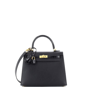 Hermes Touch Kelly Handbag Black Madame with Shiny Niloticus Crocodile and Gold Hardware 25