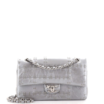 Chanel Airlines Classic Double Flap Bag Studded Quilted Glazed Calfskin Medium