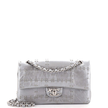 Chanel Airlines Classic Double Flap Bag Studded Quilted Glazed Calfskin Medium