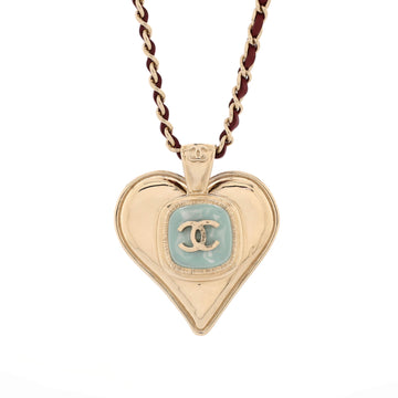 Chanel CC Heart Pendant Chain Necklace Metal with Leather and Resin